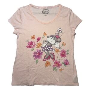 Disney Minnie Mouse Floral Graphic T Shirt Womens 2X Pink Short Sleeve Scoop